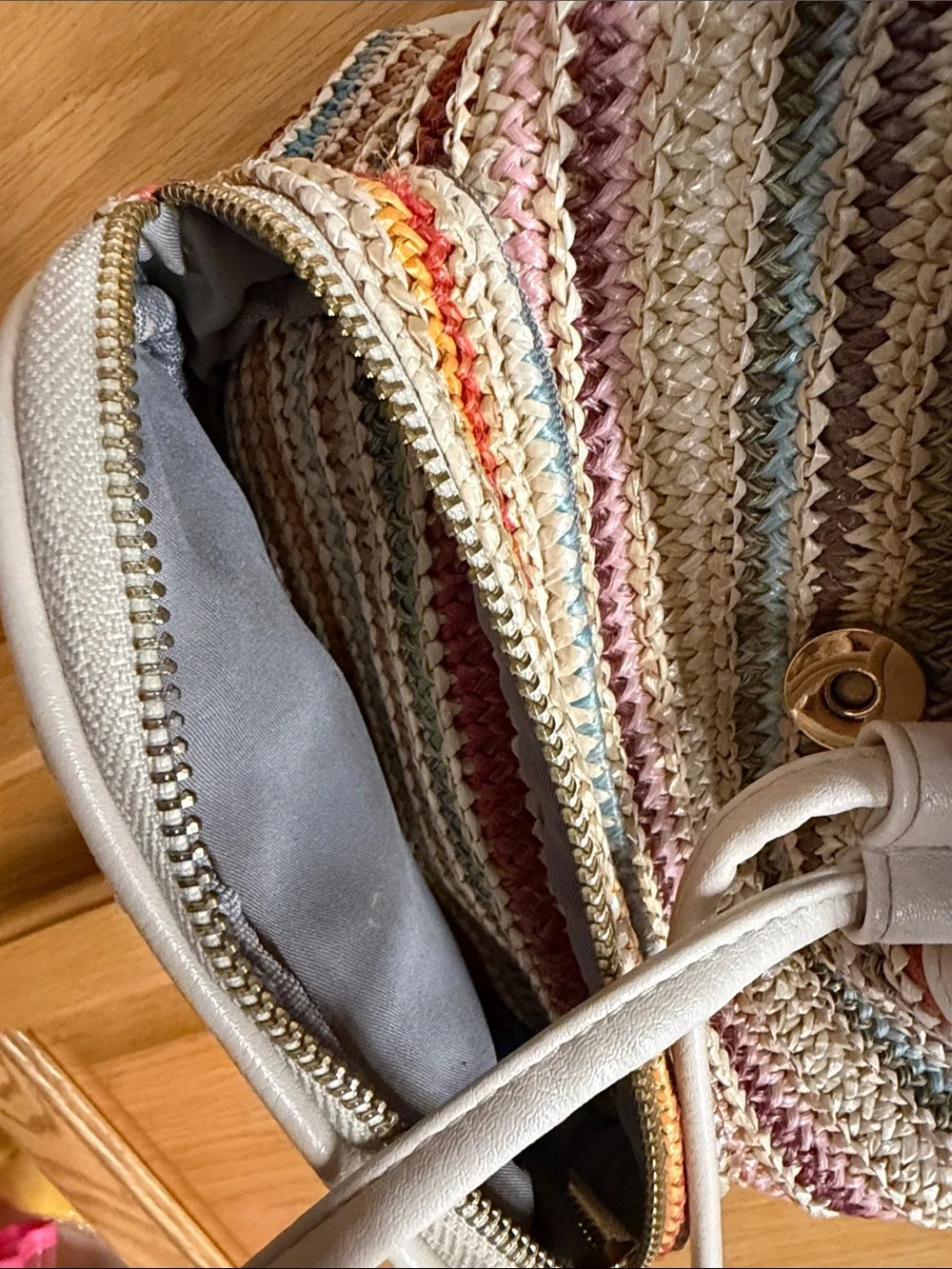 wild fable Multicolor Striped Woven Mini Backpack with Cream Trim
